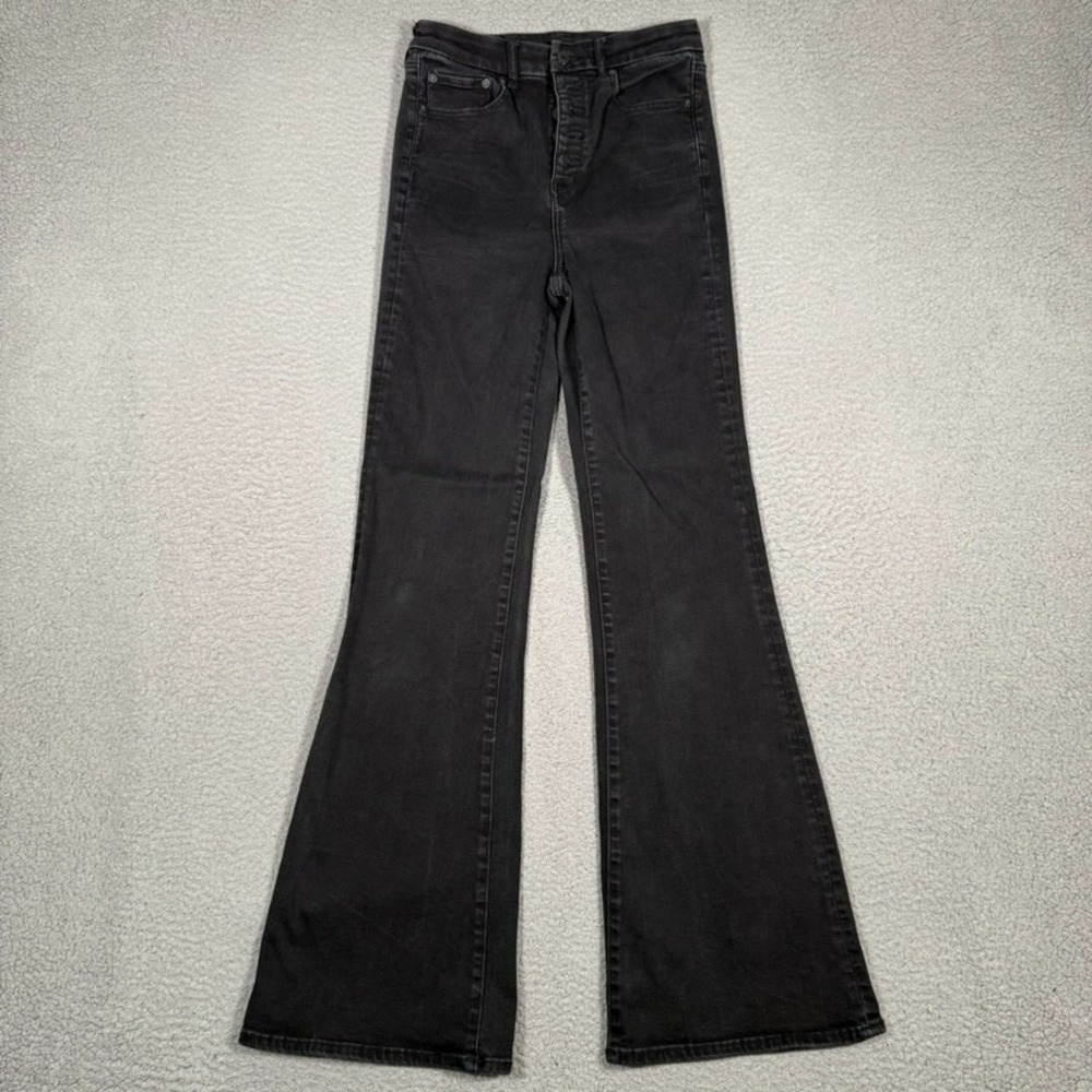American Eagle Jeans Womens 6 26x33 Black Curvy Highest Rise Flare Button Fly